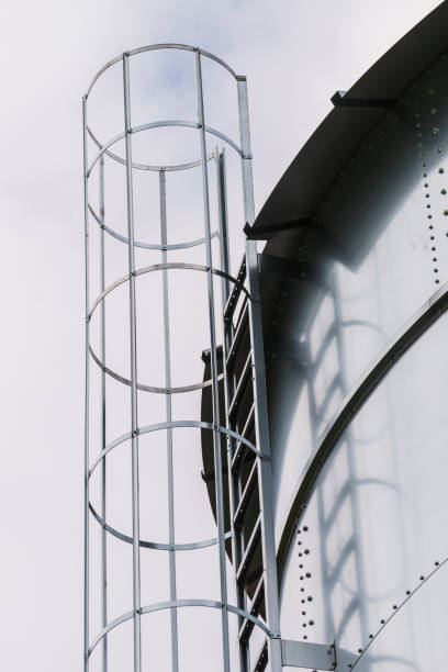 istock Industrial metal ladder with round railing 1071048498