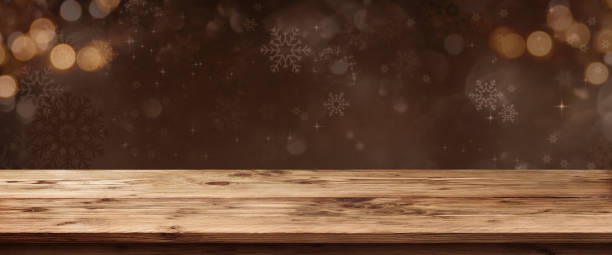 istock Wooden table with christmas background 1071052554