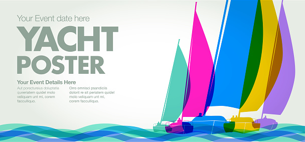 Colourful overlapping silhouettes of sailing boats or Yachts