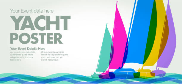 Sailing Boats or Yachts Colourful overlapping silhouettes of sailing boats or Yachts sailing stock illustrations