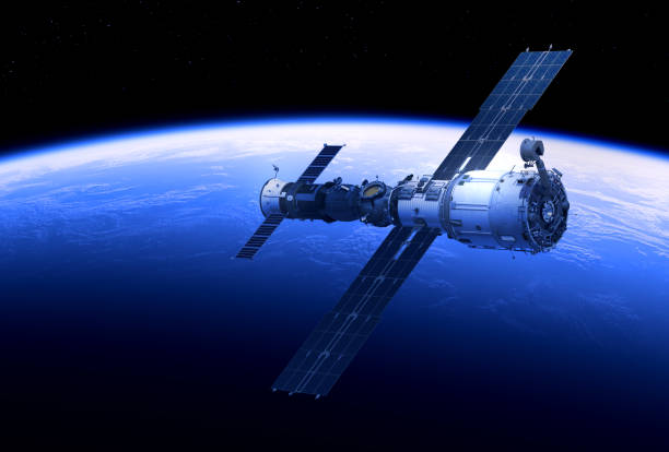 Space Station And Spacecraft Orbiting Blue Planet
