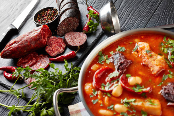 istock close-up of Fabada Asturiana Bean stew 1071064124