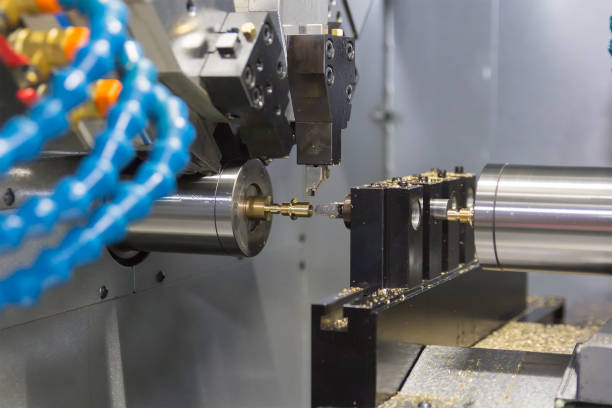 istock Steel metal cutting machine process by CNC lathe in workshop 1071068932
