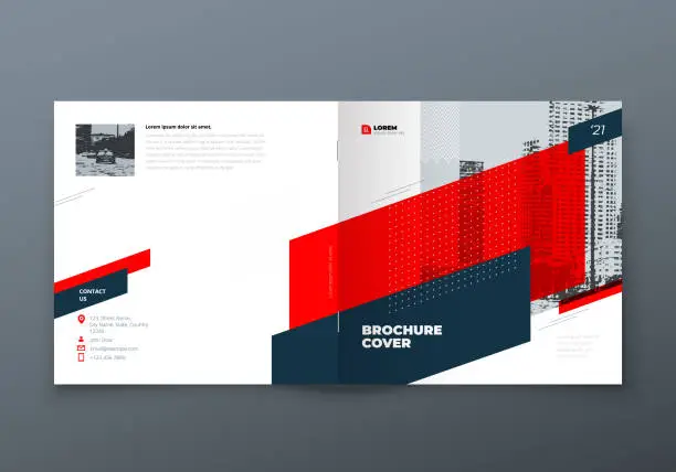 Vector illustration of Square Brochure design. Red corporate business rectangle template brochure, report, catalog, magazine. Brochure layout modern memphis abstract background. Vector concept