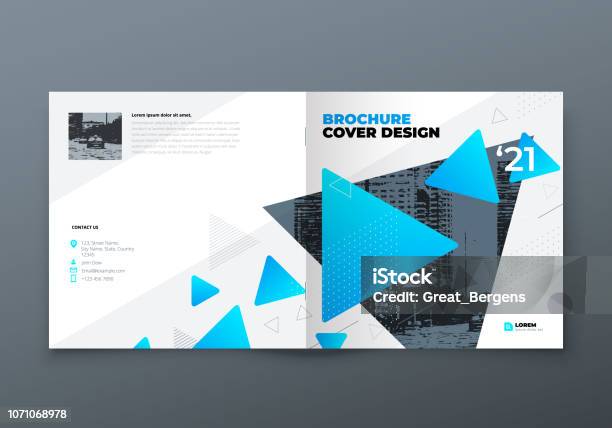 Square Brochure Design Blue Corporate Business Rectangle Template Brochure Report Catalog Magazine Brochure Layout Modern Memphis Abstract Background Vector Concept Stock Illustration - Download Image Now