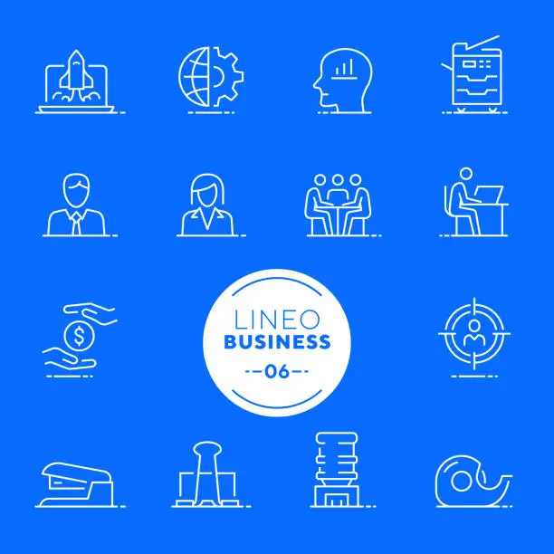 Vector illustration of Lineo White - Office and Business line icons (editable stroke)