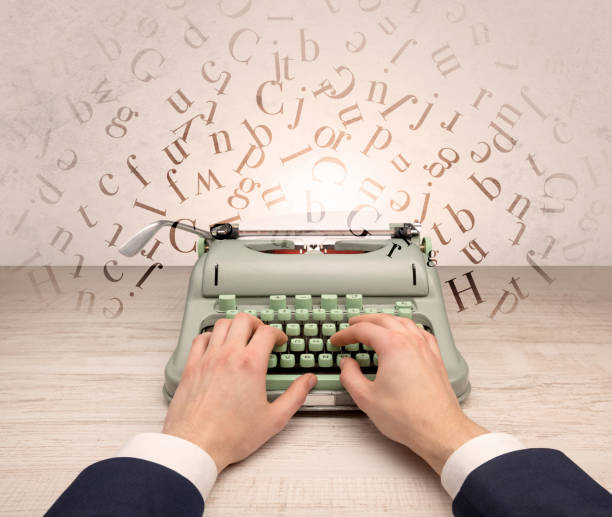 istock First person perspective elegant hand typing with flying letters concept 1071071360