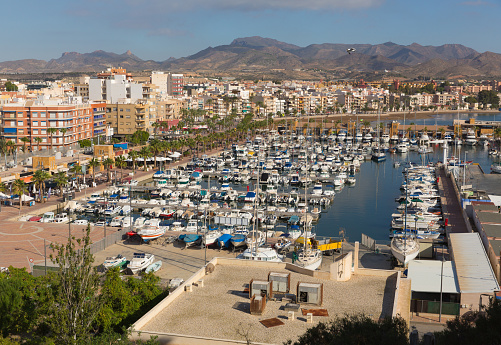 Puerto de Mazarron Murcia south east Spain a coast town by the Mediterranean Sea elevated view