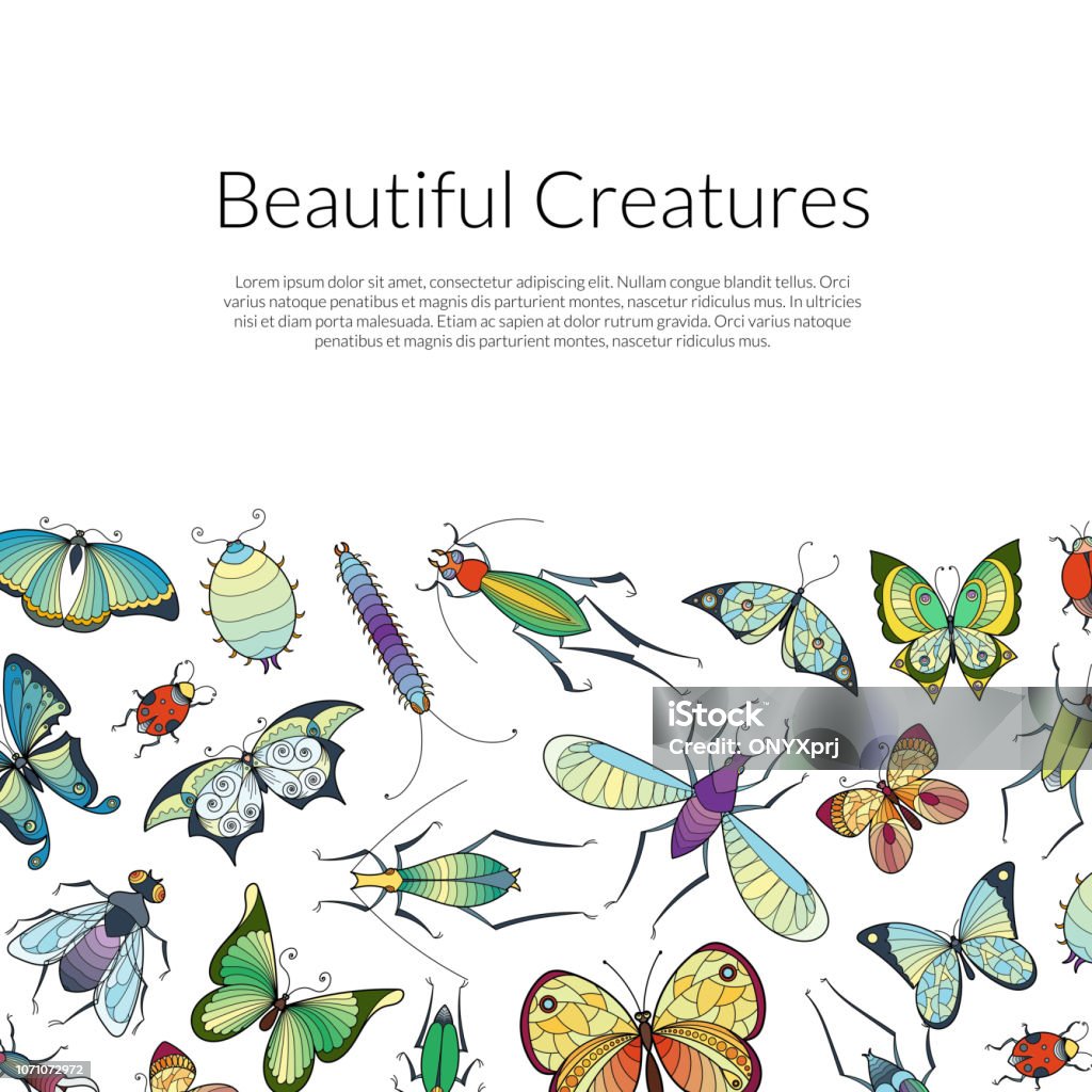 Vector Insect Study Background Vector Hand Drawn Insects Background Banner Poster Stock Illustration ...