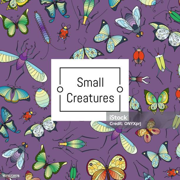 Vector Insect Study Background Vector Hand Drawn Insects Background With Place For Text Illustration ...