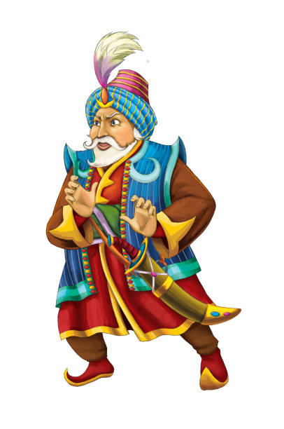 istock cartoon scene with arabian knight or prince with sword on white background 1071073166