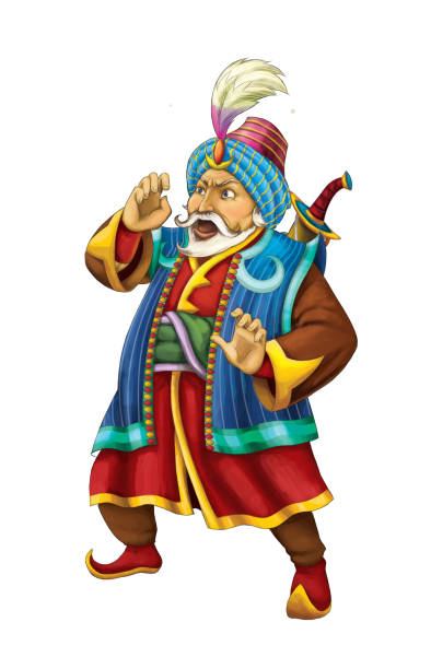 istock cartoon scene with arabian knight or prince with sword on white background 1071075094