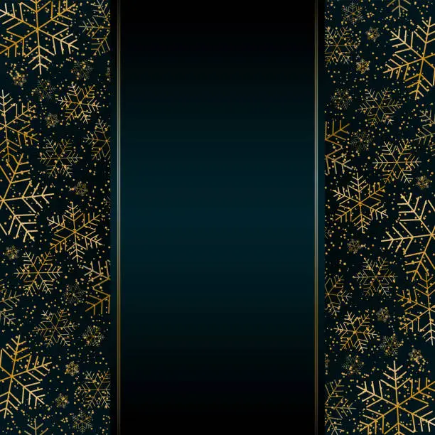 Vector illustration of Christmas New Year luxury banner with gold snowflakes glitter Blue festive winter banner layout card Christmas and New Year pattern of gold luxury snowflakes Design element layout luxury theme Vector