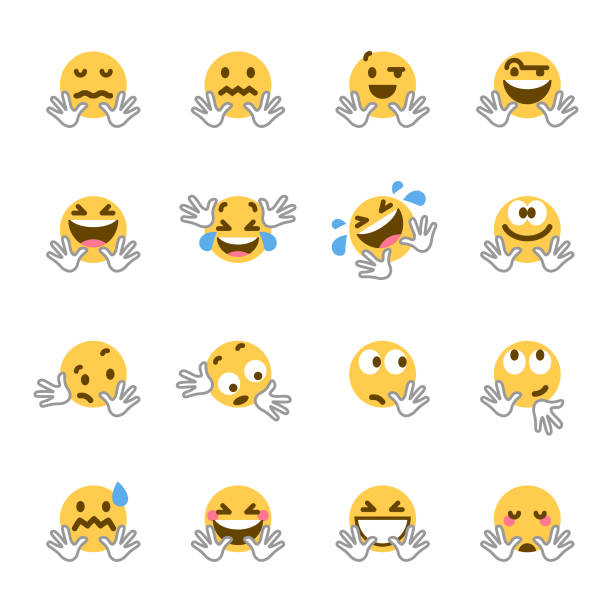 Cute colorful emoticons set Vector illustration of a set of cute, colorful and flat design emoticons ideal for design, social media and mobile apps projects talk to the hand emoticon stock illustrations