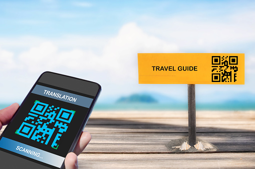 Qr Code Translation Hand Holding Smartphone With Scanning Qr Code Translation Screen With ...