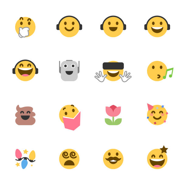 Cute colorful emoticons set Vector illustration of a set of cute, colorful and flat design emoticons ideal for design, social media and mobile apps projects flat thinking emoji stock illustrations