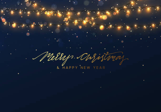 Christmas background with bright realistic garlands. Christmas background with bright realistic garlands. Christmas glowing lights. Xmas Holiday. Greeting cards design new years eve party stock illustrations
