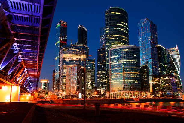 istock Moscow city in night illumination 1071081500