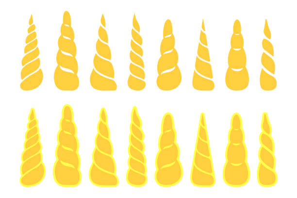 illustrations, cliparts, dessins animés et icônes de collection de cornes de licorne isolé sur fond blanc. vector - cornu