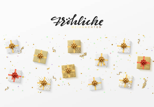 istock Merry Christmas greeting card. Xmas holiday background, gift box with gold tinsel, bright glitter confetti and golden serpentine 1071082014