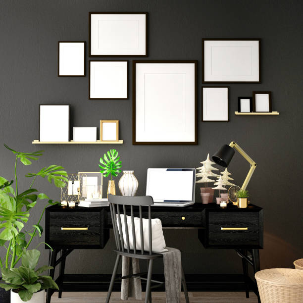 istock interior design for working area with Destop computer screen on white top desk,working space,working background ,interior of working room , concrete background,3d illustration,3d rendering 1071082142