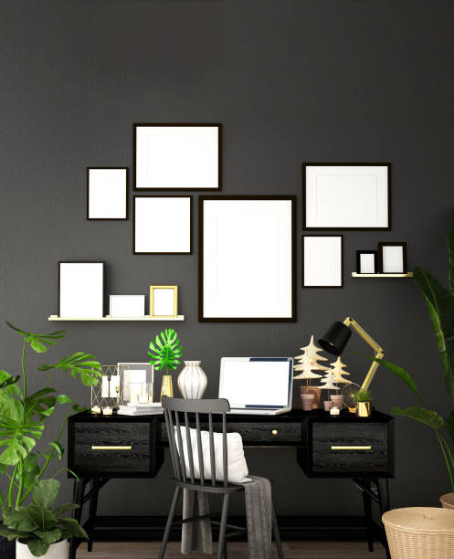 istock interior design for working area with Destop computer screen on white top desk,working space,working background ,interior of working room , concrete background,3d illustration,3d rendering 1071084676