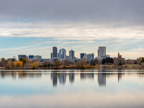 istock Denver Skyline Reflected in the Water During Dusk on Fall Season 1071084928