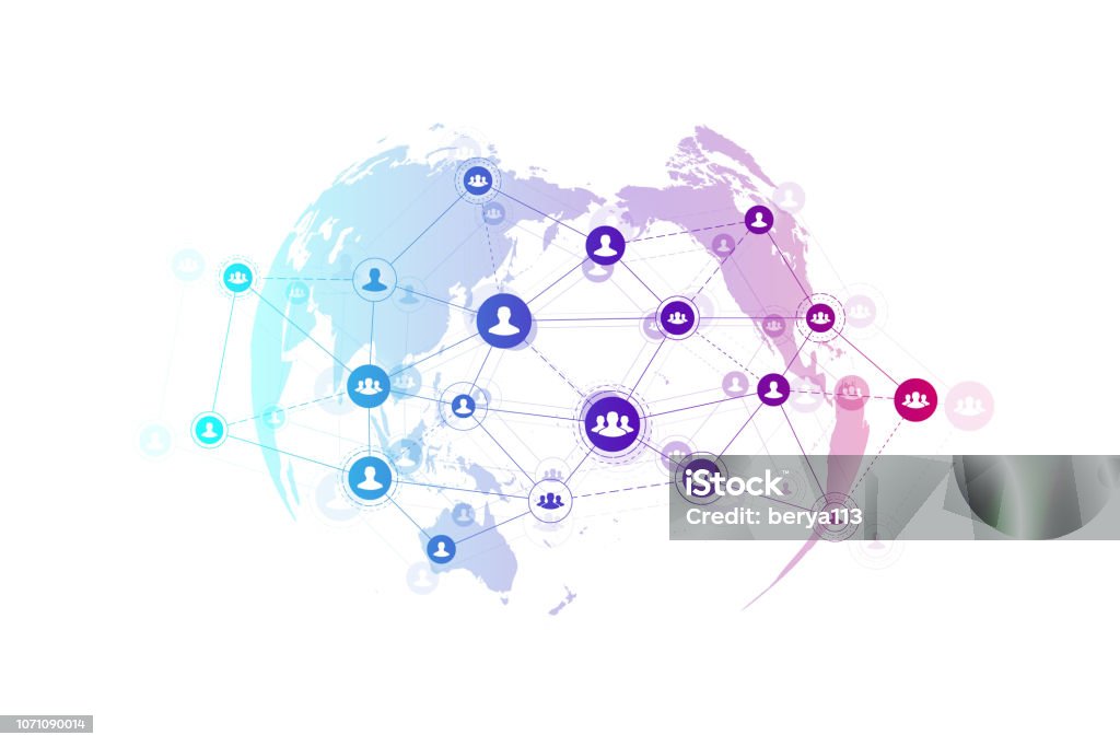 Abstract people connection technology concept with dotted world globe. Global business concept and internet technology background. Modern company processes. Analytical networks. Vector illustration. Abstract people connection technology concept with dotted world globe. Global business concept and internet technology background. Modern company processes. Analytical networks. Vector illustration Global Communications stock vector