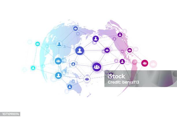 Abstract People Connection Technology Concept With Dotted World Globe Global Business Concept And Internet Technology Background Modern Company Processes Analytical Networks Vector Illustration Stock Illustration - Download Image Now