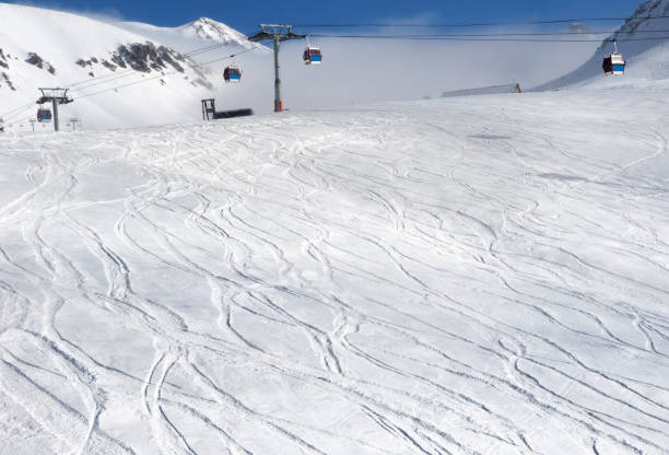 istock Snowy ski slope with trace from skis and snowboards 1071090510