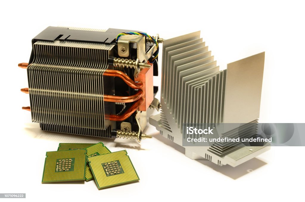 Processor Heatsink Module Cpu Cooler Heatsink With Cpu Processor Chips Isolated On White Stock ...