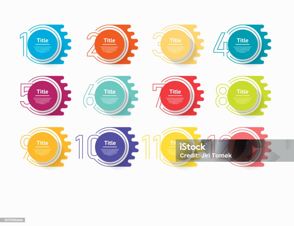 Circle infographic number options. Design vector template can be used for workflow layout, diagram, presentation, web design. Business concept with 12 options, steps or processes Number 12 stock vector