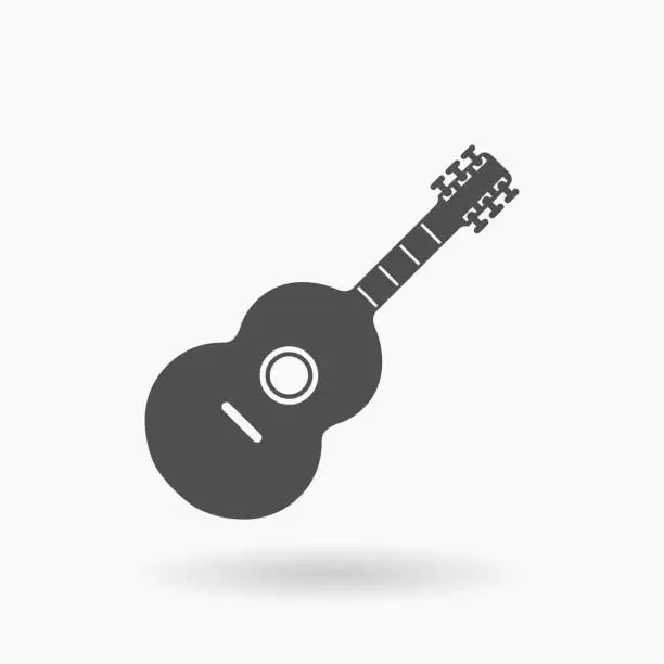 Vector illustration of Acoustic Guitar vector Icon Illustration silhouette.