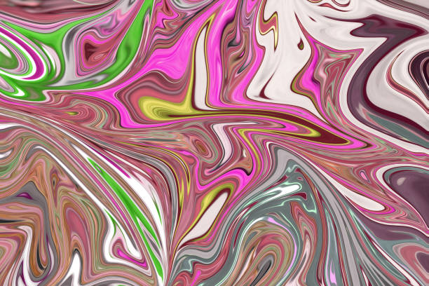 istock Liquify Abstract Pattern With Pink, Brown, Green, Grey And Yellow Graphics Color Art Form. Digital Background With Liquifying Flow. 1071100538