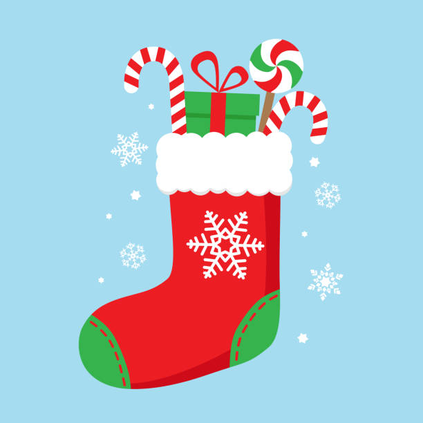 ilustraciones, imágenes clip art, dibujos animados e iconos de stock de calcetín de la navidad - medias de navidad