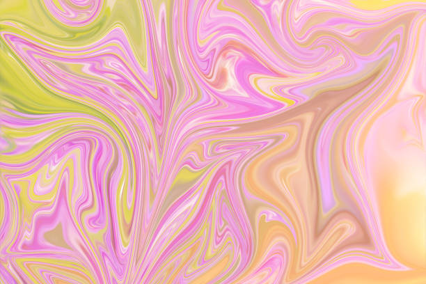Liquify Abstract Pattern With Pink, Yellow And Green Graphics Color Art Form. Digital Background With Liquifying Flow