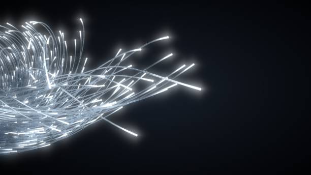 glowing fiber optic strings. suitable for technology, internet and computer themes. 3d illustration