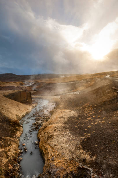 hot springs in krýsuvík , iceland hot boiling mud and acid water at the hot springs in krýsuvík, south iceland. sulphur landscape fumarole heat stock pictures, royalty-free photos & images