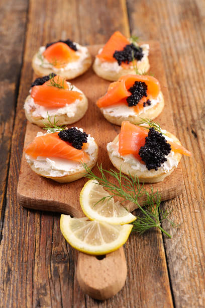 istock bread with cheese, salmon and caviar 1071109660