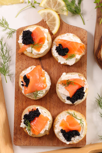istock bread with cheese, salmon and caviar 1071109670