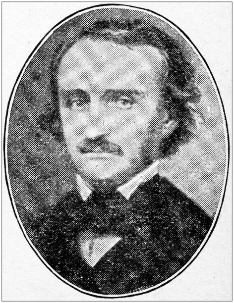 античные портреты важных людей - американские авторы: эдгар аллан по - edgar allan poe author poet writing stock illustrations