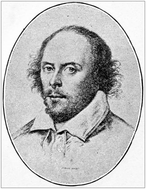 중요 한 사람-비 미국 작가의 초상화를 골동품: 윌리엄 셰익스피어 - william shakespeare portrait poet british culture stock illustrations