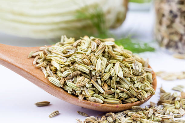 istock Dried herb, fennel seeds isolated, top view 1071121502
