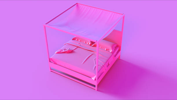 istock Pink Modern 4 Poster Bed with Canopy 1071124796