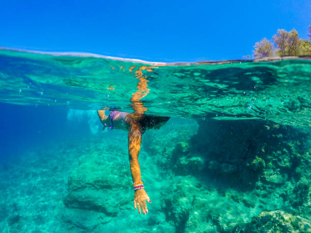 istock Woman is swimming under the sea. 1071124894