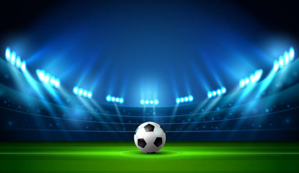 fußball fußball stadion scheinwerfer - goal scoreboard soccer soccer ball stock-grafiken, -clipart, -cartoons und -symbole