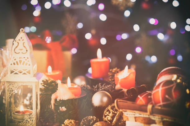 istock Christmas table setting. Holiday Decorations on rustic wooden table. 1071135816