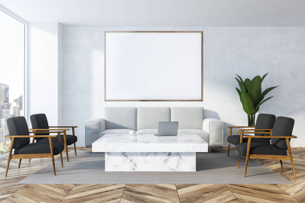 istock White living room, white sofa and poster 1071136044