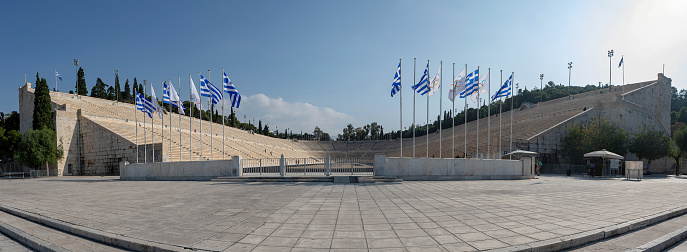 Athens, Greece - October 24, 2018: The Panathenaic Stadium or Kallimarmaro. It hosted the opening and closing ceremonies of the first modern Olympics in 1896.