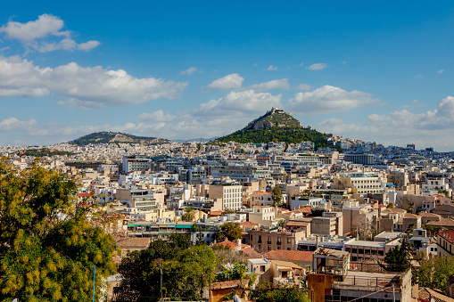Athens city view with Lycabettus hill in the background, Greece
